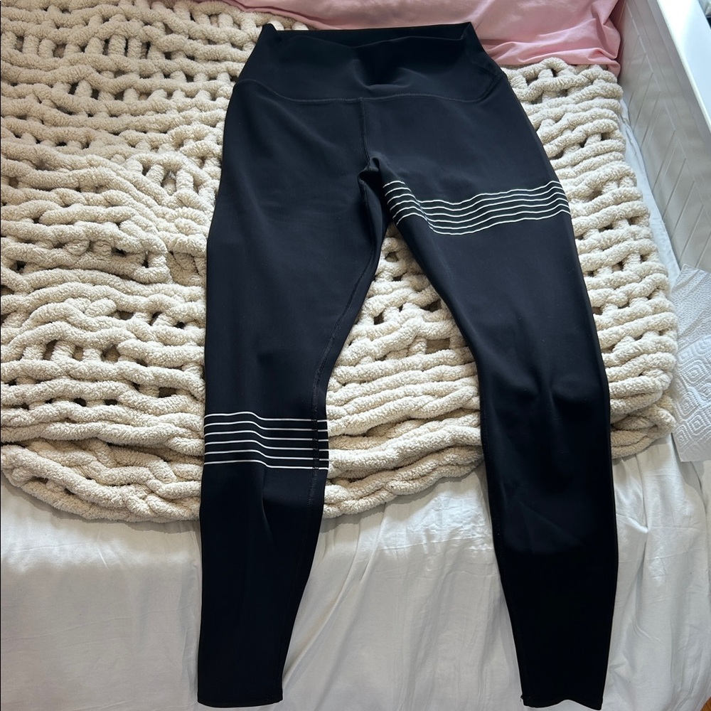 Alo Black Leggings with White Stripes